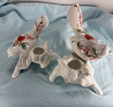 Lenox Simply Fine Chirp Candlesticks White Bone China Rare Discontinued With Box picture
