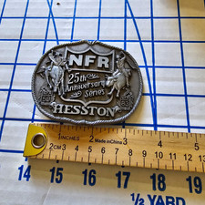 Vintage 1983 Hesston NFR Belt Buckle 25th Anniversary National Finals Rodeo picture