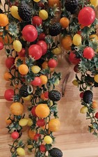 Vintage Plastic Fruit & Holly Holiday Garland / MCM / 6 Sections  25 Feet READ picture