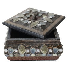 Antique Look Wooden  Gray Brown Square Storage Removable Lid - Gift Memory Box picture
