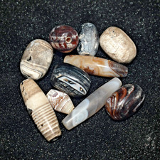 10 Mix Antique Old Central Asian Banded Agate Carnelian Dzi Bead Lot with Patina picture