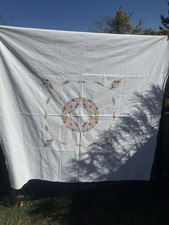 Beautiful Vintage Floral Embroidered Tablecloth 58 X 60 picture