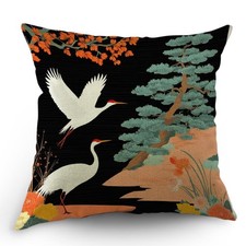 Moslion Heron Throw Pillow Cover Japanese Crane Asian Oriental Birds Blooming... picture