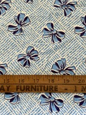 VTG FULL OPENED NOVELTY COTTON FEEDSACK FABRIC BLUE WHITE RIBBON BOWS 38x46 picture