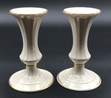 Lenox China Classic Collection Fluted Candle Holders Made in USA 24K Gold Rim NM picture