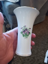 AUGARTEN Wein Austria Vintage Porcelain VASE Purple Pansy Flowers 6 inches picture