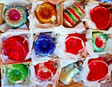 Lot Vtg Glass Bumpy BELL INDENT Ball Feather Tree Xmas Ornaments Japan Germany picture