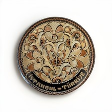 Vintage  etched copper wall plate w/ traditional floral motif Istanbul - Türkiye picture