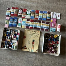 Huge Vintage Sewing Notions Lot Buttons Thread Piping Trim Vogue Dressmaker Book picture