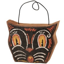 Primitives by Kathy Halloween Black Cat Face Chunky Sitter Rustic Ornament Fall picture