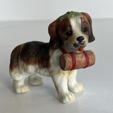 Vintage RR Roman St. Bernard Barrel Dog Ceramic Figurine Christmas 4”x3” picture
