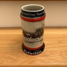 1990 Budweiser Holiday Stein Beer Mug An American Tradition Christmas Clydesdale picture