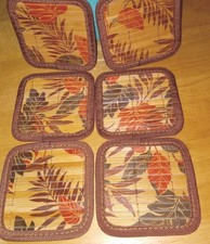 6 Pc Hawaiian Japanese Asian Bamboo Art Floral Coaster Set picture