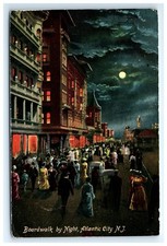 Postcard Boardwalk Night View Atlantic City New Jersey Posted 1910 picture