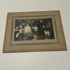 Antique Barber Shop Union Occupational Chair Victorian Cabinet Card Photo Dog picture