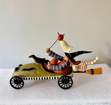Vtg Williraye Studio Folk Art Full Moon Derby Witch Crow Cat Pumpkins In Car picture
