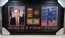 George W. Bush Signed W.S. 2001 1st Pitch Photo Custom Framed Numbered COA picture