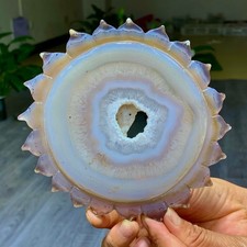 356G Natural agate crystal cave quartz hand carved sunflower picture