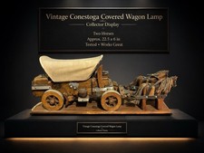 Vintage Conestoga Covered Wagon Lamp Two Horses 22.5x6  Tested Works Great Rear picture