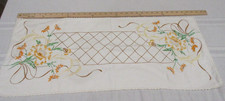Vtg. Embroidered Floral Dresser Scarf or Table Runner Linen Handmade 33x14