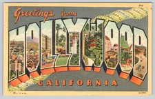 Hollywood CA Postcard Greetings from Large Letter Linen California 1948 Posted picture