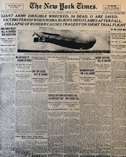 Vintage Dirigible Roma Crash 34 Dead February 1922 NEW YORK TIMES News Article picture