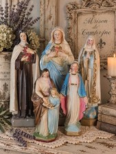 French Devotional Antique Christian Religious Chalkware Statues Collection of 5 picture