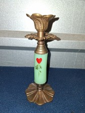 Vintage Heavy Brass And Glass Candlestick Holders 6 1/4
