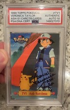 1999 Topps Pokemon Veronica Taylor Signed Ash Ketchum #TV1 PSA Auto 10 picture