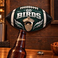 Go Birds Football Wall Bottle Opener Eagles Handmade Epoxy Wood Bar Decor picture
