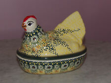Polish Pottery Chicken Box UNIKAT Signature Exclusive Miss Daisy Pattern picture