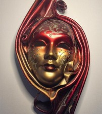 Authentic La Gioia Venetian Mask Saamira Red Gold Signed Leather Italy Wax Seal picture