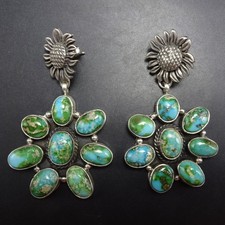PATRICIA YAZZIE Navajo SONORAN GOLD TURQUOISE Sterling Silver Sunflower EARRINGS picture