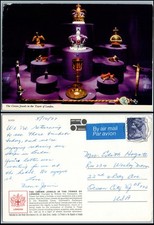 1977 Crown Jewels Tower of London UK John Hinde postcard 9p Machin stamp picture