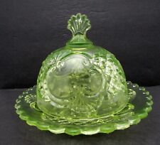 Guernsey Glass By Mosser Yellow Vaseline Uranium Glass Croesus Round Butter Dish picture