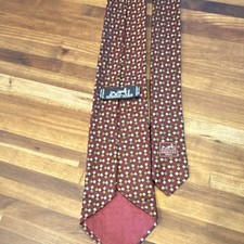 Hermès Paris Men's Tie Red Patterned Geometric Design Yellow White Accents picture