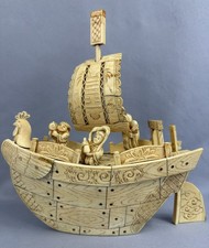 Antique Japanese Okimono Takarabune Seven Lucky Gods Treasure Ship Carved picture