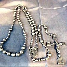 Vintage WWI WWII Combat Rosary Silver Tone Pull Chain Military Battle Beads picture