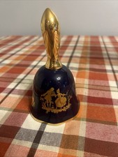 VTG Limoges Castel France Cobalt Blue Porcelain Bell 22k Gold Courting Couple picture