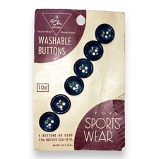 Vintage LeChic Washable 6 BUTTONS on CARD Navy BLUE Size 22 9/16