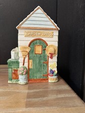Vintage 1995 FITZ and FLOYD Hand-painted Garden Shed Ceramic Cookie Jar picture