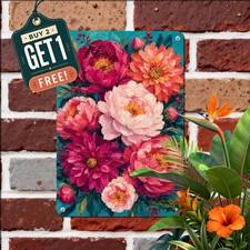Turquoise Floral Bouquet Oil Painting Sign Impasto Spring Blossom Metal Plaque picture