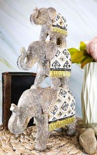 Ebros Silver Animal Totem Pole Stacked Elephant Statue W/ Unique Tapestry Design picture
