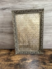 Vintage Gold Tone Filigree Vanity Dresser Tray Glass Insert 14.5 x 9.5 picture