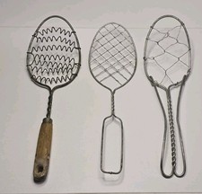 Lot of 3 Vintage Wire Whisk Egg Beaters Flat Meringue Whip Primitive Kitchen... picture