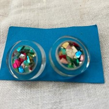 Two Vintage MCM Confetti Lucite Buttons Metal Shanks 2/4 in. picture