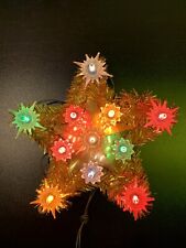Vintage Christmas Tree Topper Star Light Up Gold Tinsel Multicolored picture