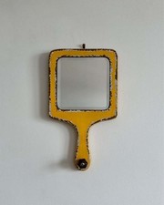 Vintage Yellow Painted Hand Mirror with Beveled Glass picture