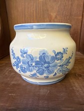1981 Vintage Cream and Blue Flower Pot Vase Hand Painted USA FTD picture