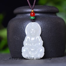 Natural Hetian White Nephrite Jade Kwan Yin Bodhisattva Amulet Pendant G376 picture